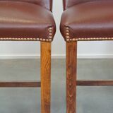 Set of 4 cognac-colored English style dining chairs made of leather