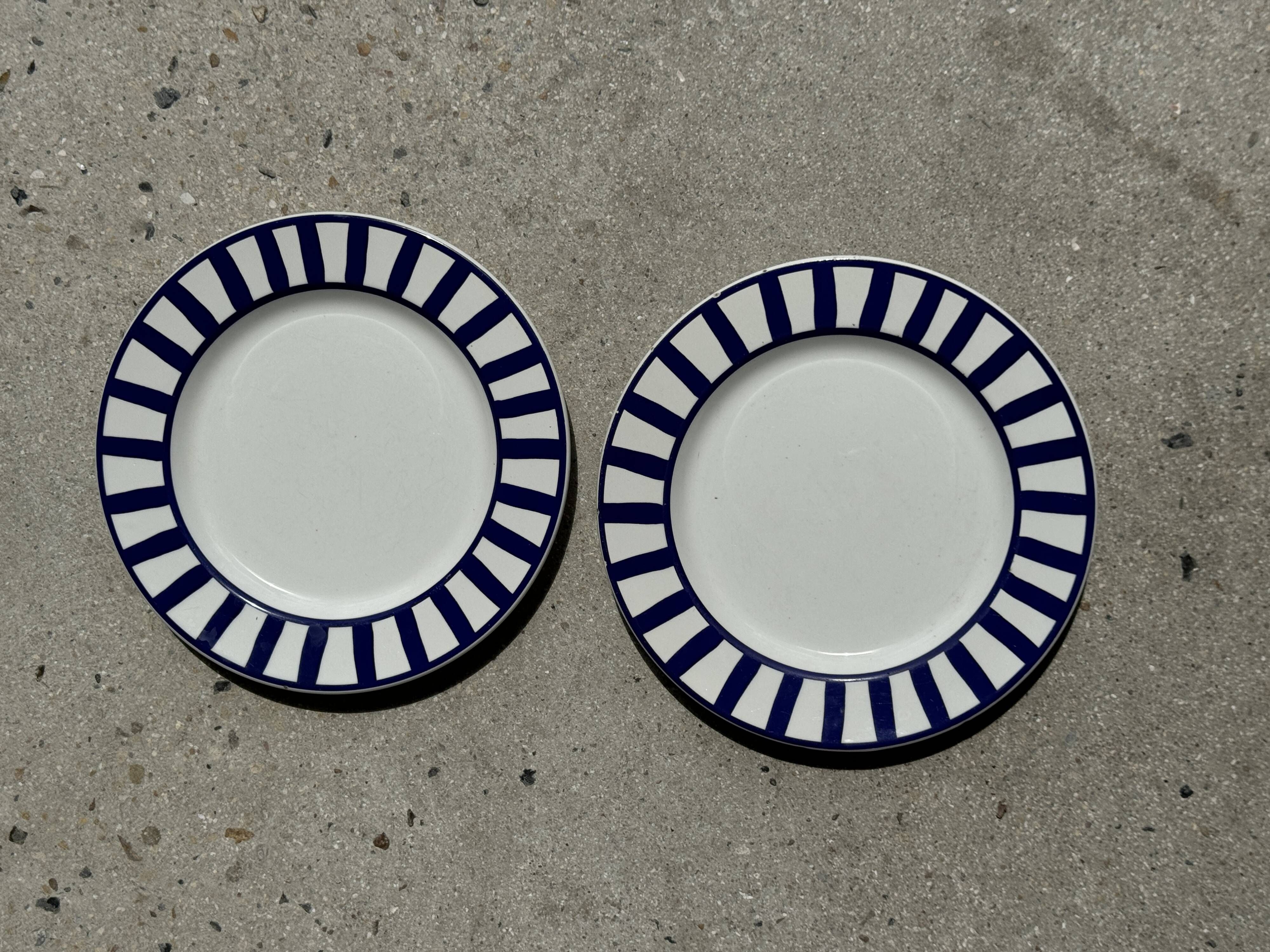 Set of 2 blue striped plates Ceramica Quadrifoglio Italy