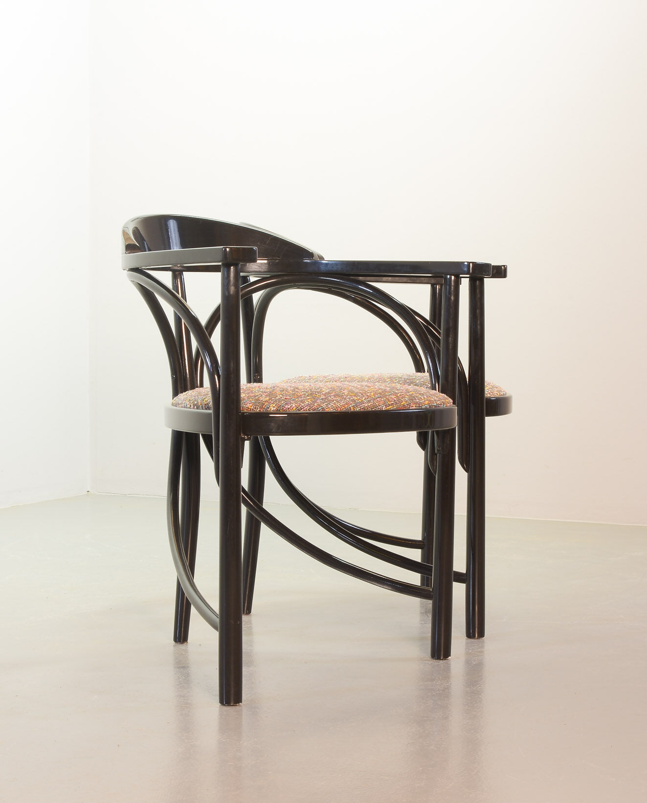 4 Wooden Black Lacquered Thonet Triangle Dining Chairs Model 87, 1980s