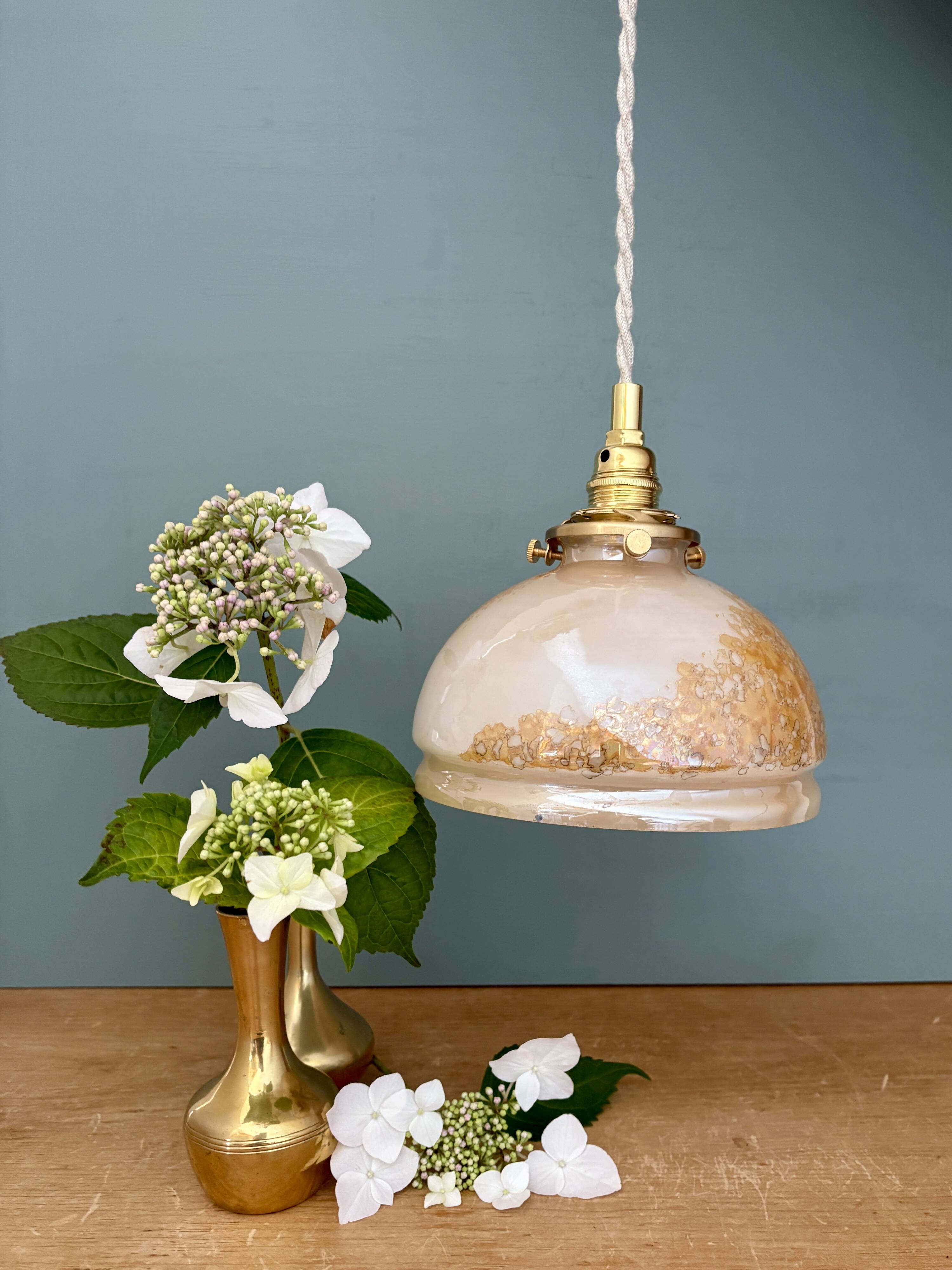 Vintage pearly glass lampshade pendant light