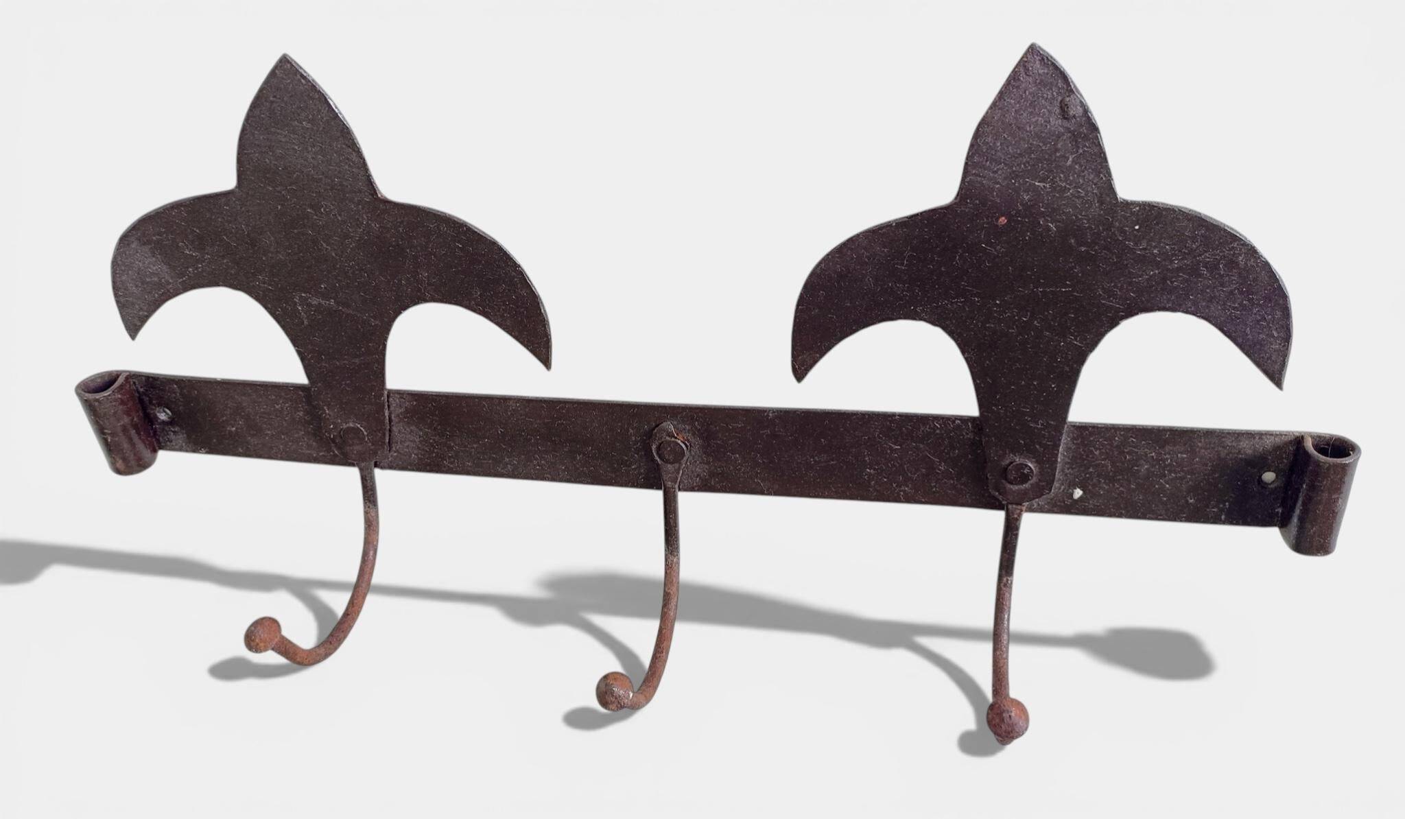 Antique French Provincial Wrought Iron Coat or Hat Rack with Fleur-de-Lis