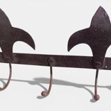 Antique French Provincial Wrought Iron Coat or Hat Rack with Fleur-de-Lis