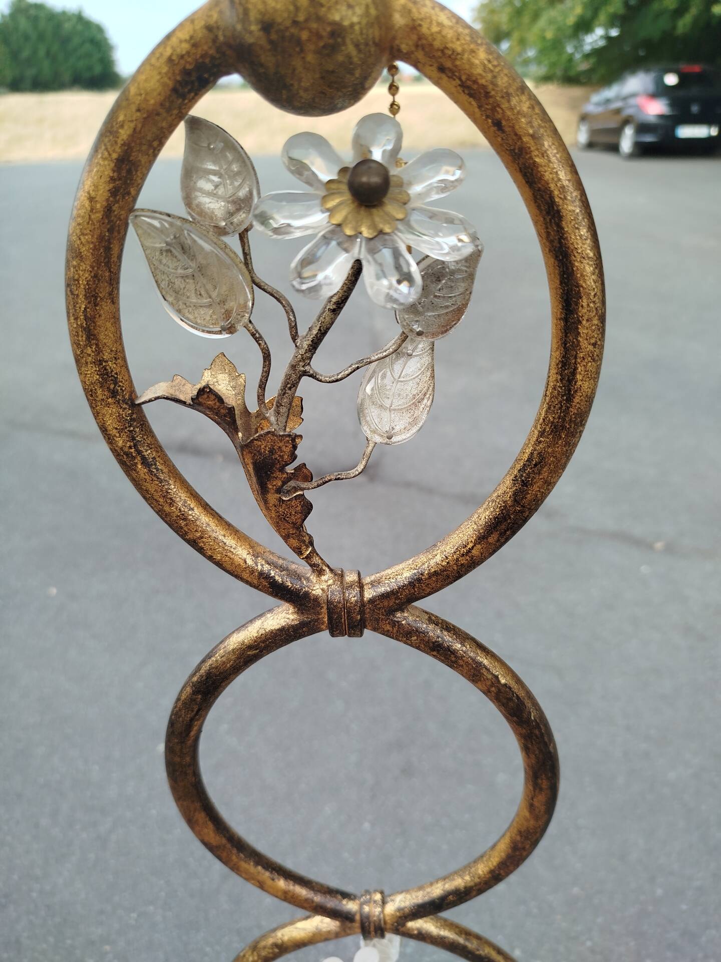 Lampadaire Vintage Banci Firenze en Fer Forgé Doré et Cristal, 1970