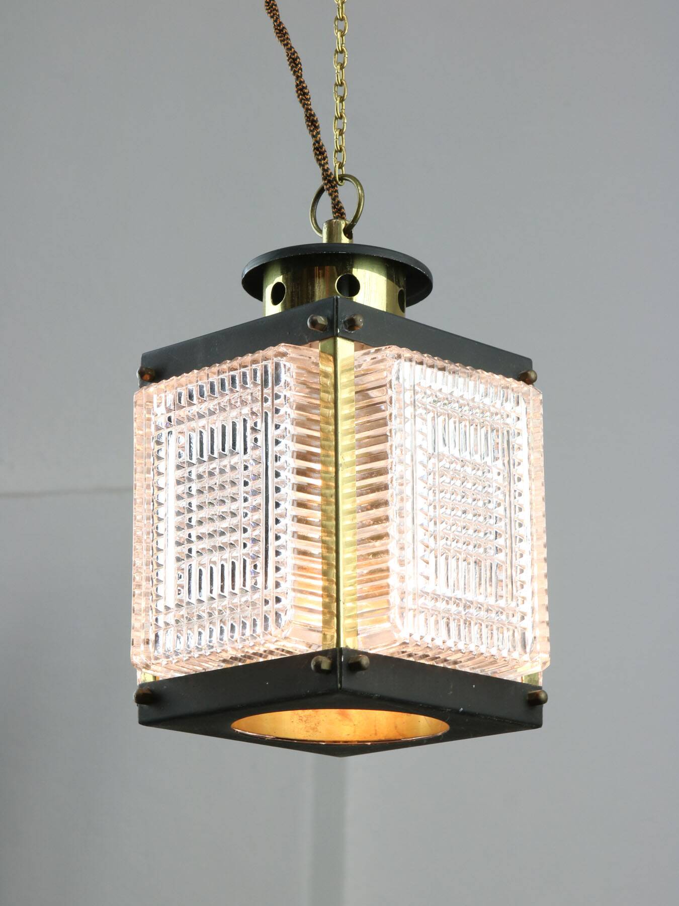 Vintage Italian Brass and Glass Lantern