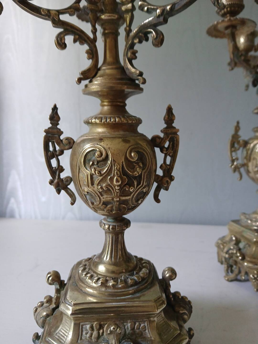 Pair of bronze candlesticks in Louis XVI style – 4 lights – 38 cm