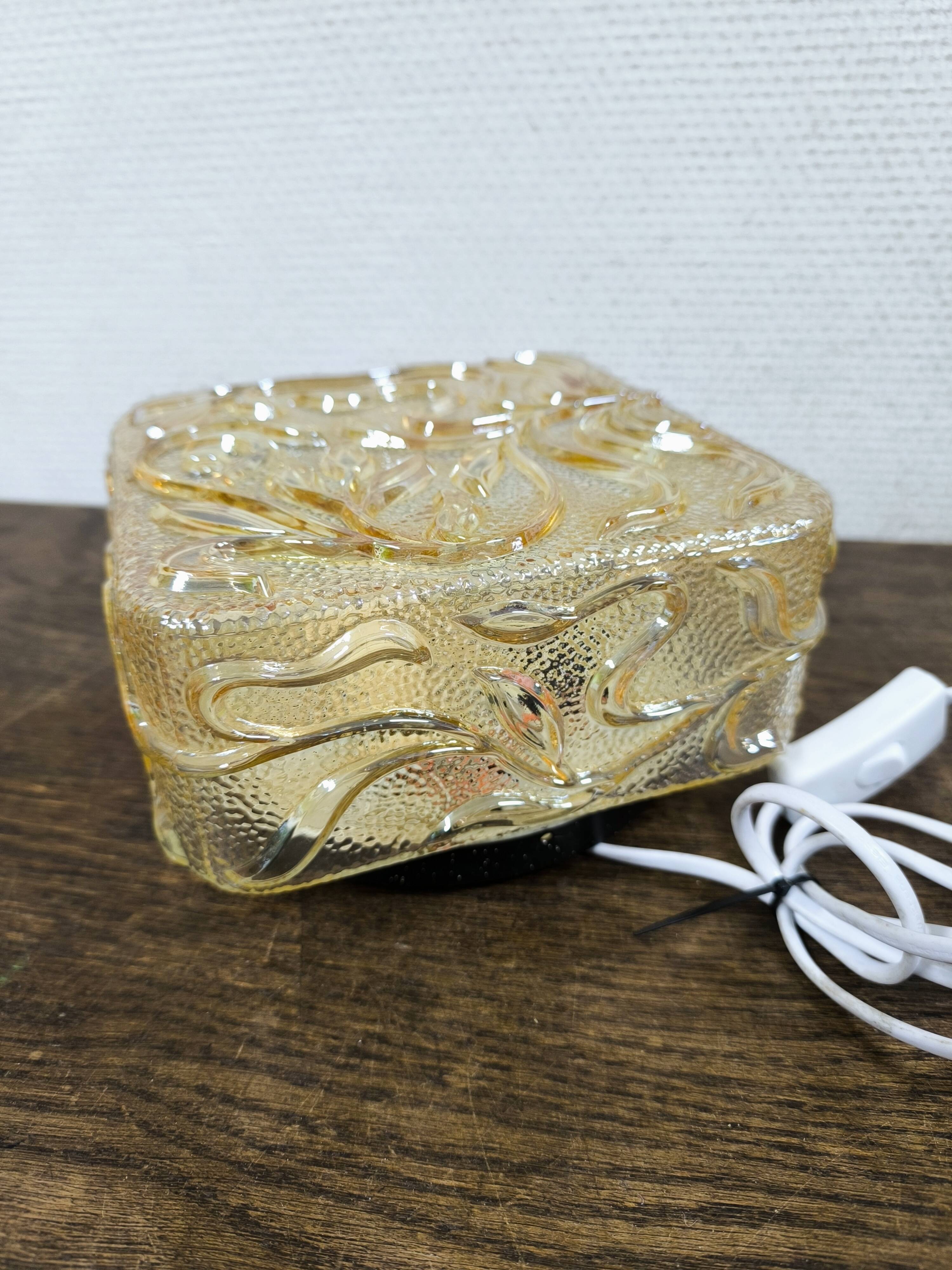 Amber glass wall lamp vintage flowers