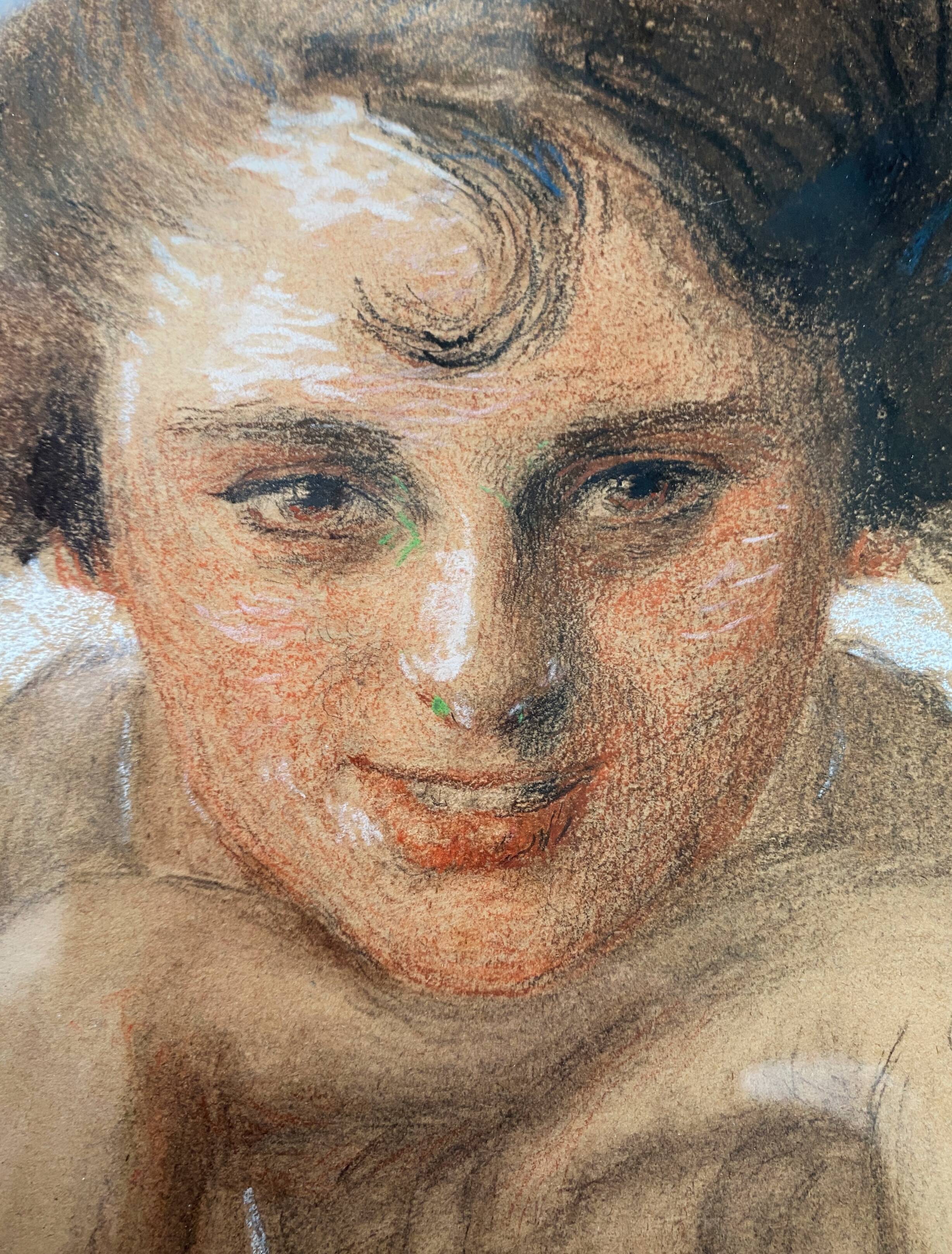 Painting drawing and flange "Young smiling woman" 30's signed L. George