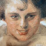 Painting drawing and flange "Young smiling woman" 30's signed L. George