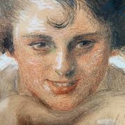Painting drawing and flange "Young smiling woman" 30's signed L. George
