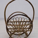Mid-Century Modern Italian Rattan Bamboo Magazine Rack Stand, 1960s