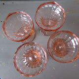4 coupes anciennes à glaces/dessert verre rose