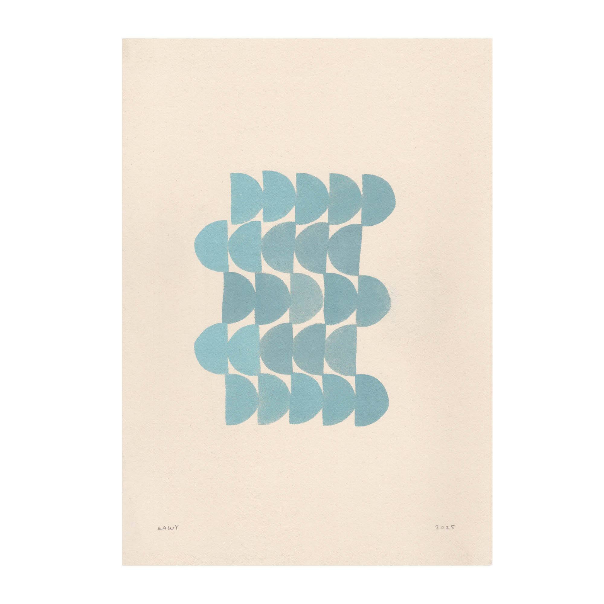 Abstract painting on illustration paper B285 blue gray signed Eawy