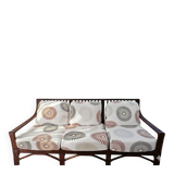 3-seater canapé MAUGRION – Rattan, leather ties – Vintage