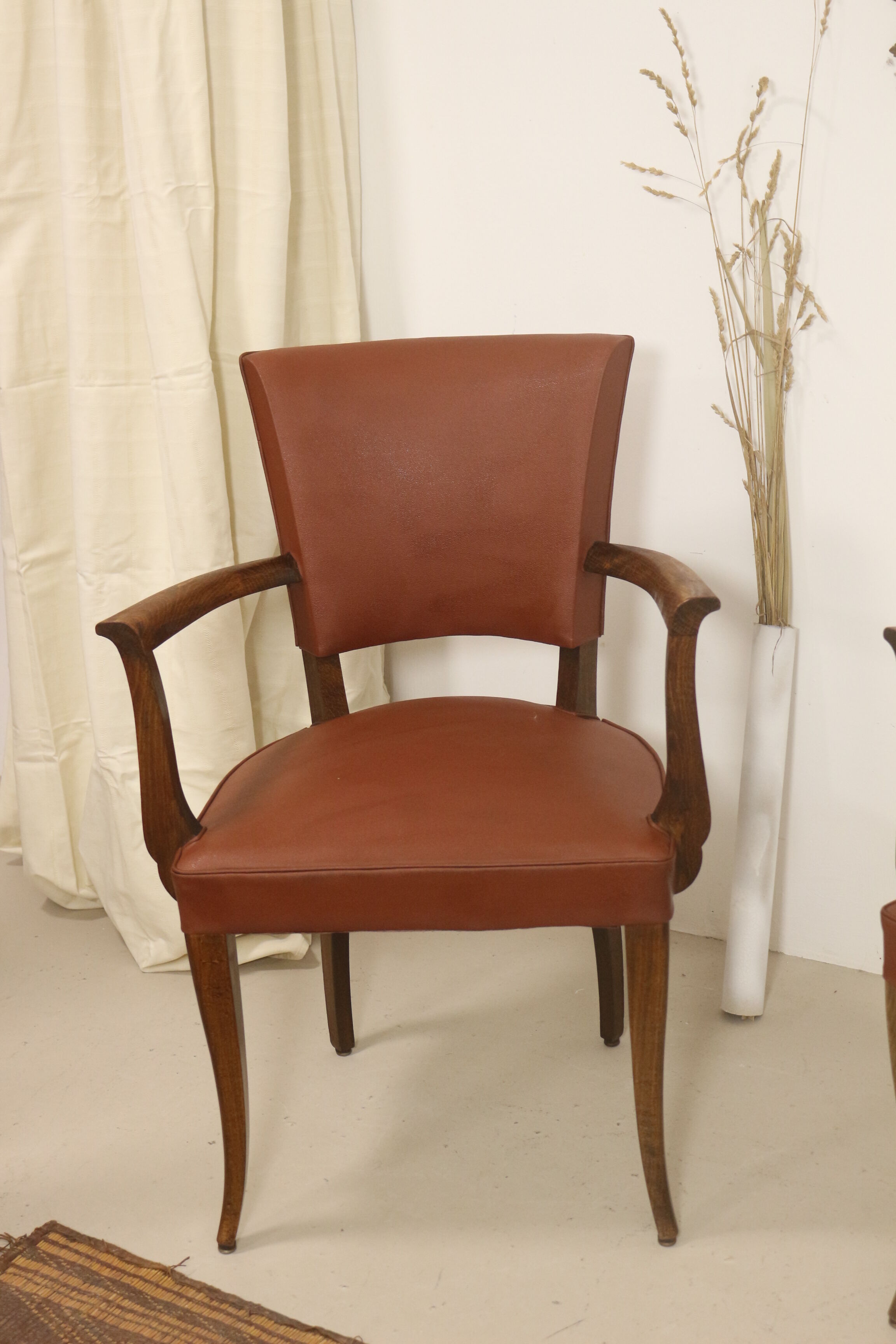 Pair of vintage bridge armchairs year 60 in imitation rust leather.