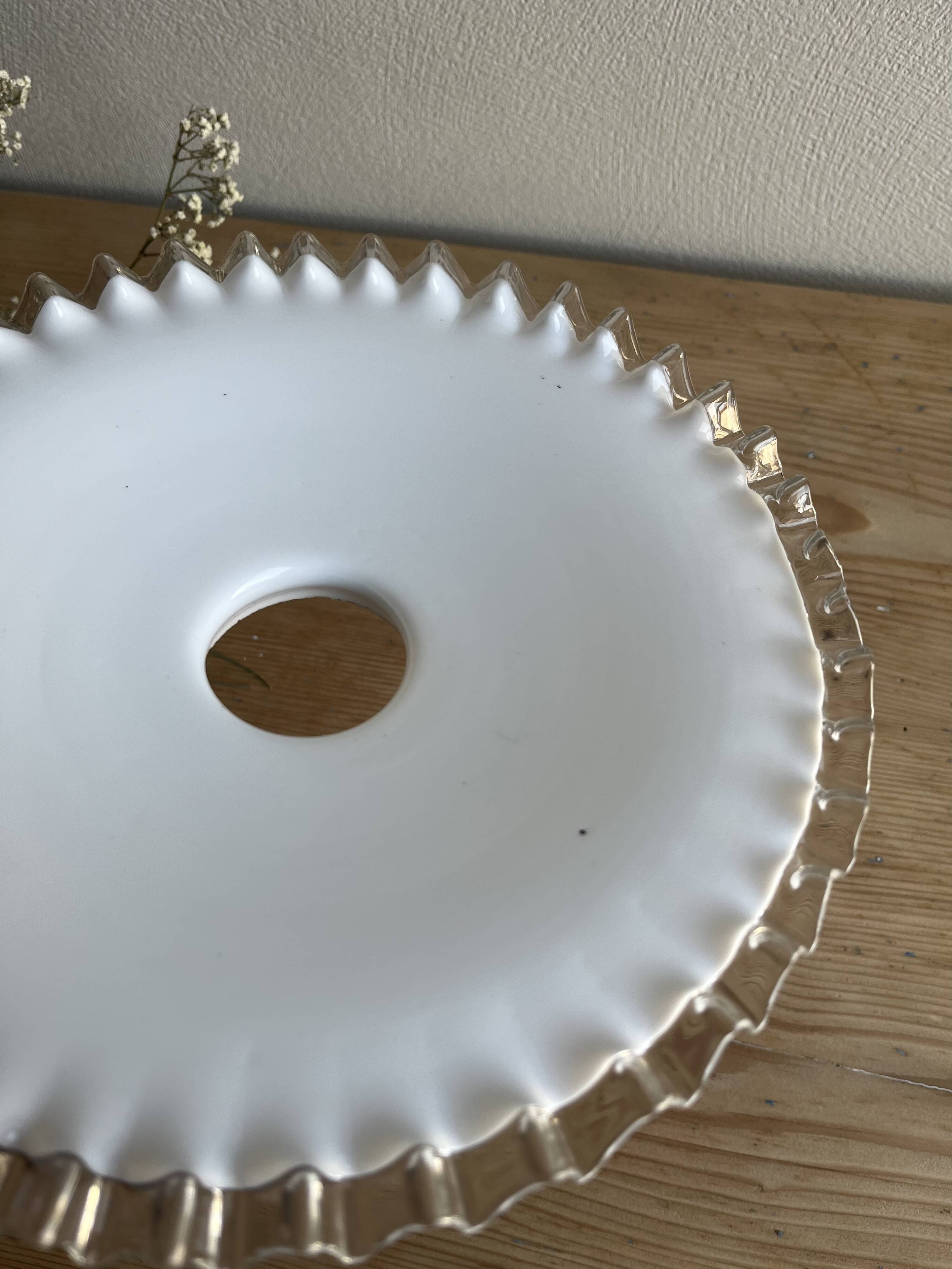 Vintage white serrated opaline pendant light