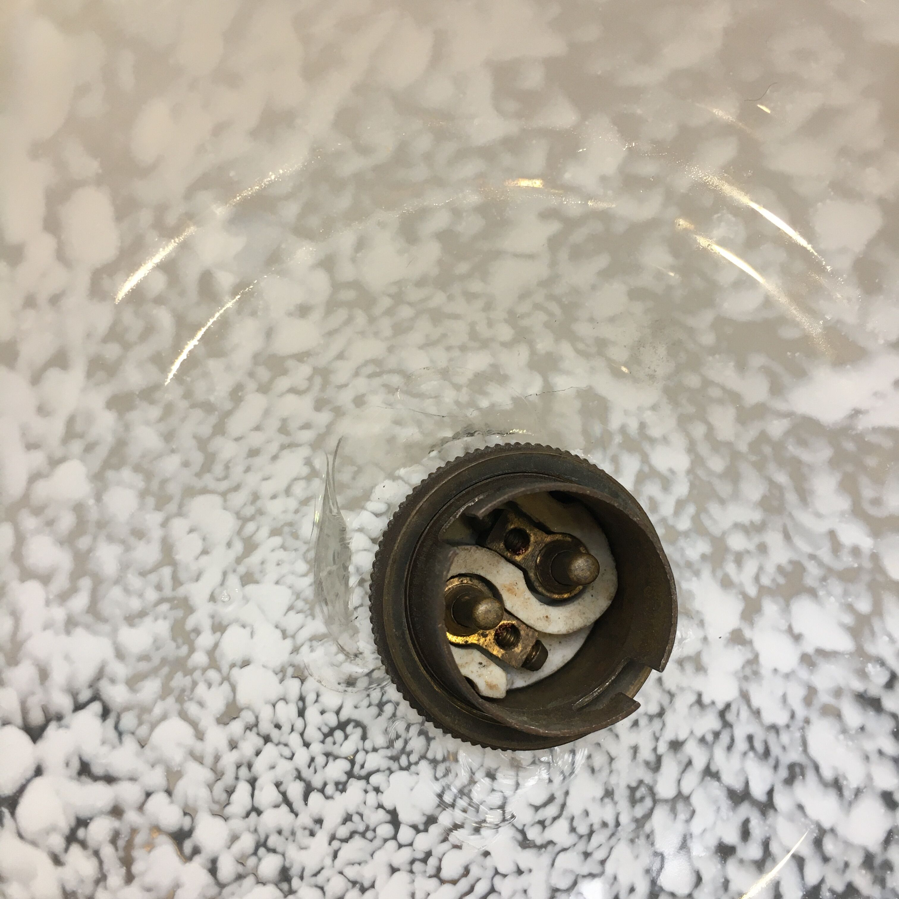 Pair of art deco suspensions in white Clichy glass