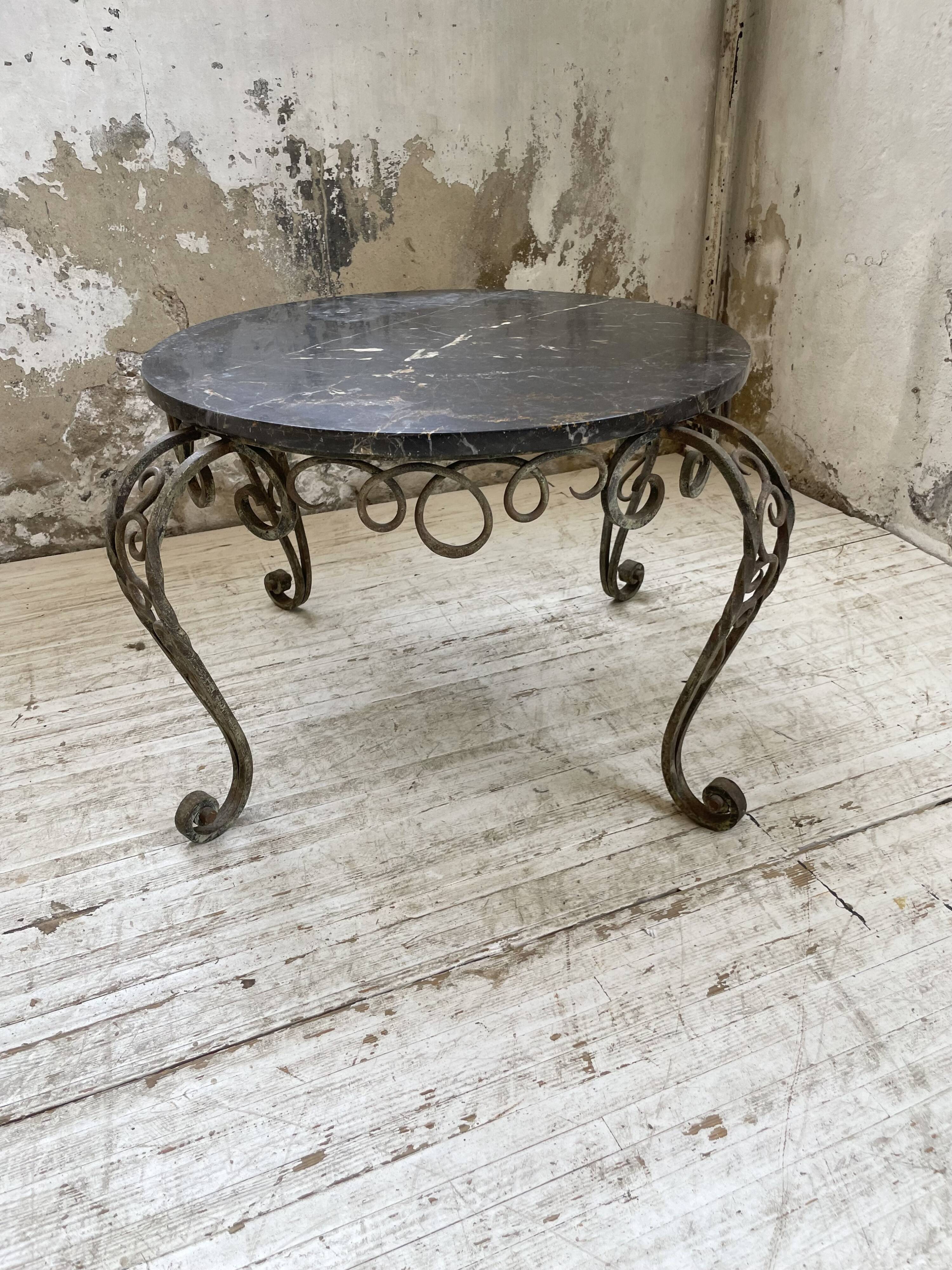 René Drouet coffee table in metal and black marble.