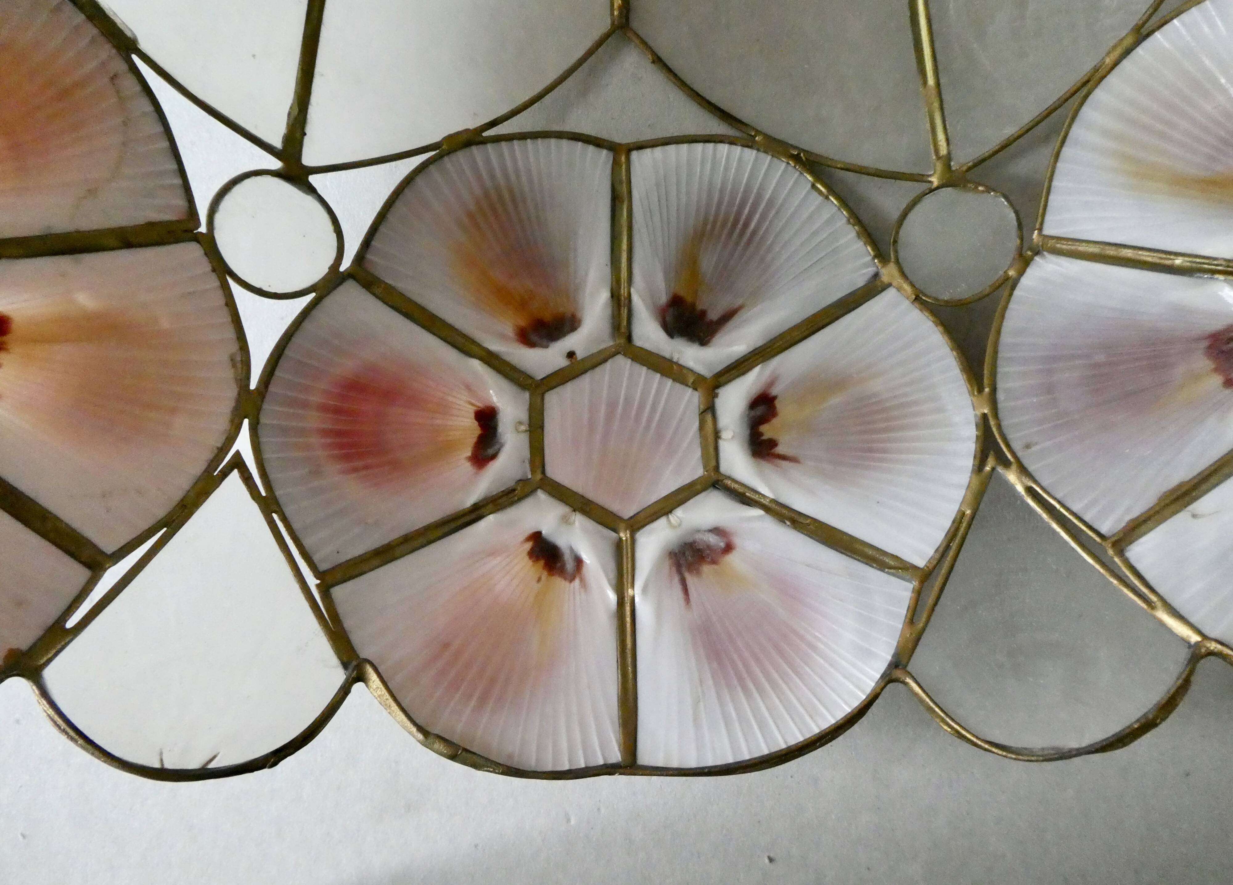 Mother-of-pearl chandelier, seashells and brass from the 60s