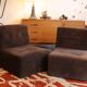 Pair of vintage brown fabric armchairs