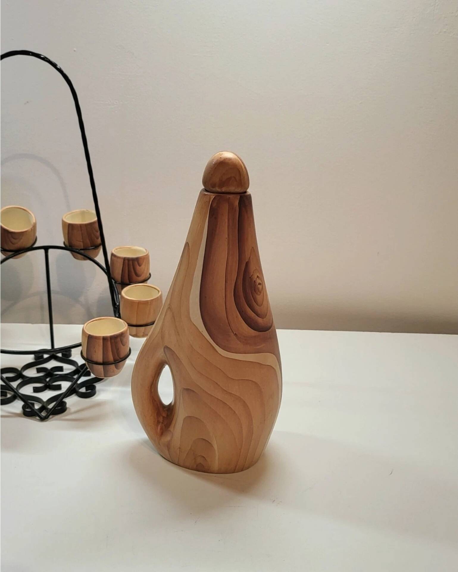 Liqueur service Vallauris ceramic faux wood