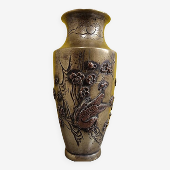 Vase Japonais En Bronze Avec Oiseau, Fin 19ème Siècle