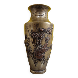 Vase Japonais En Bronze Avec Oiseau, Fin 19ème Siècle