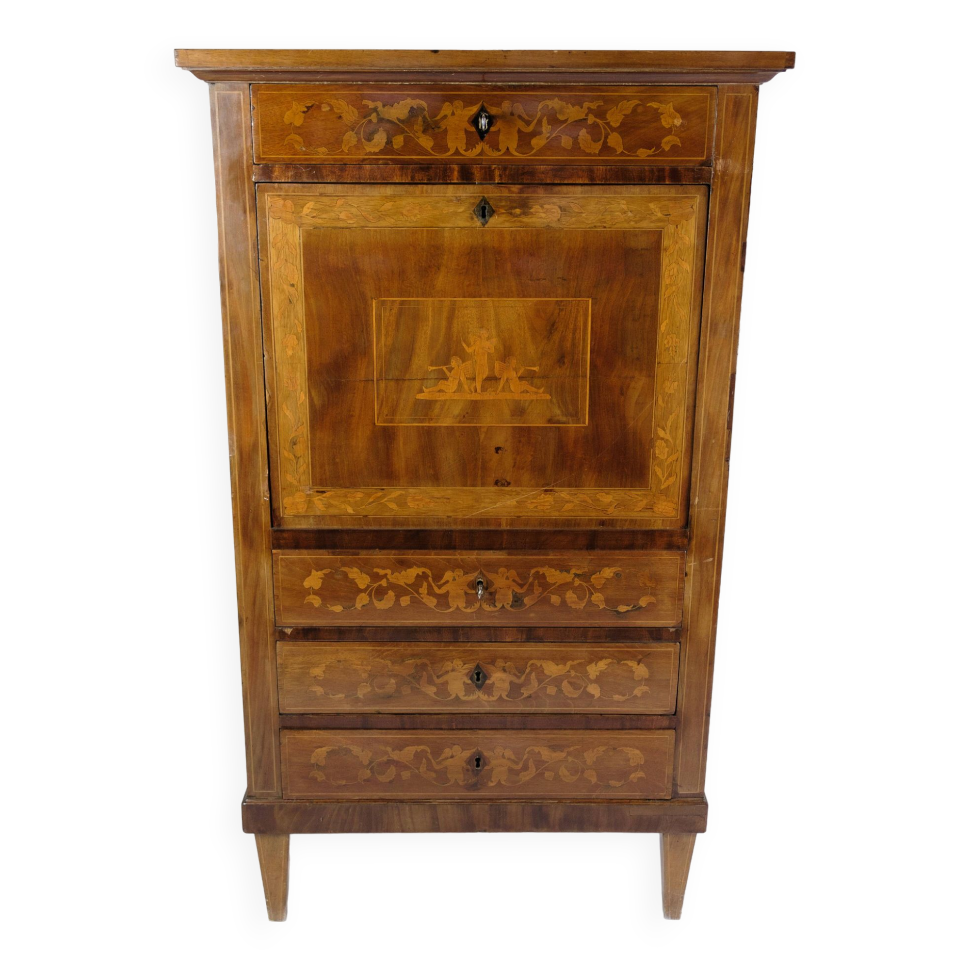 Secretary Empire Style Hand Polished Mahogany With Intarsia From 1820s