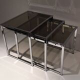 Set of 3 chrome nesting tables. Around 1970.