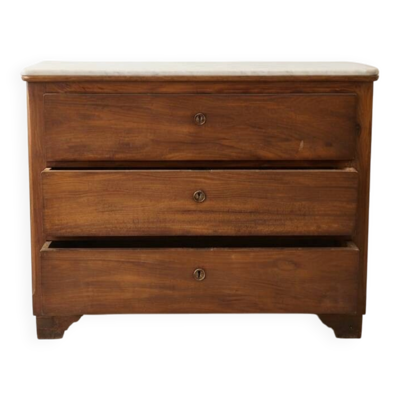 Commode ancienne en bois massif avec plateau en marbre blanc