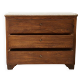 Commode ancienne en bois massif avec plateau en marbre blanc