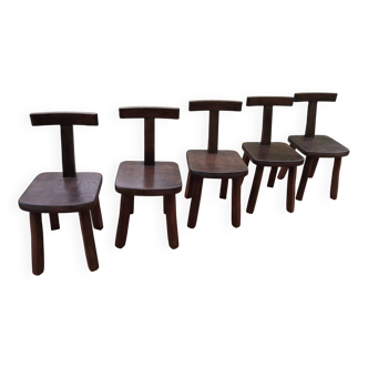 Set of 5 vintage 1960 solid elm chairs