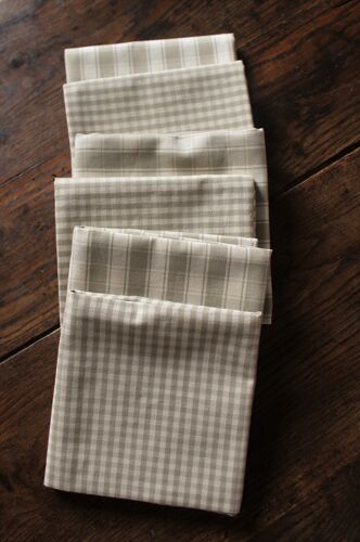 Lot 6 Napkins Vichy Cotton + Beige Linen Tiles Creation