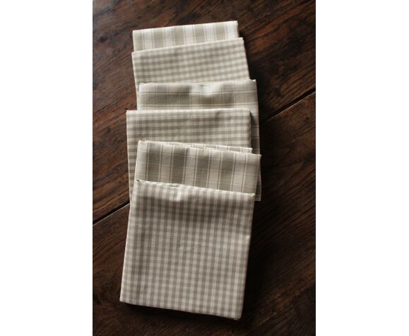 Lot 6 serviettes de table coton vichy avec carreaux beige lin création