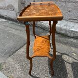 Art Nouveau period two-tiered tea table in veneered wood, signed Émile Gallé