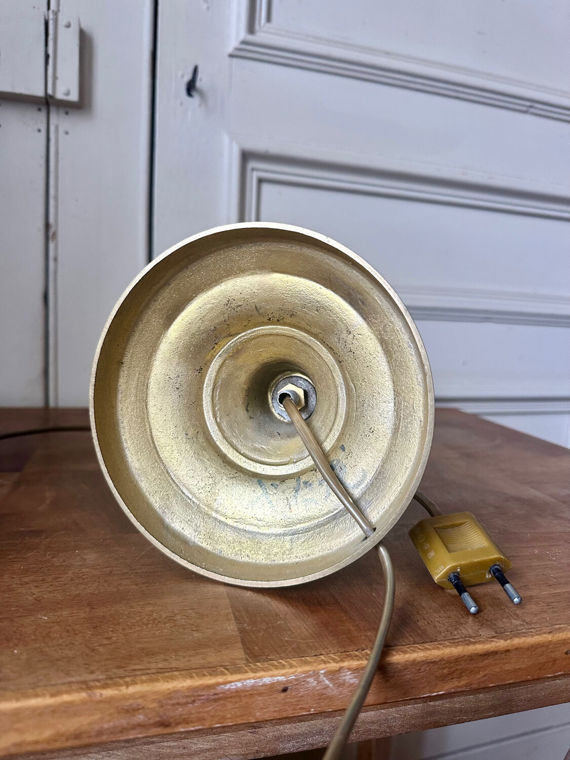 Lamp base in brass and chrome-plated steel