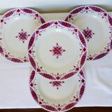 4 flat ironstone plates from Moulin des Loups and Hamage, Madeleine model