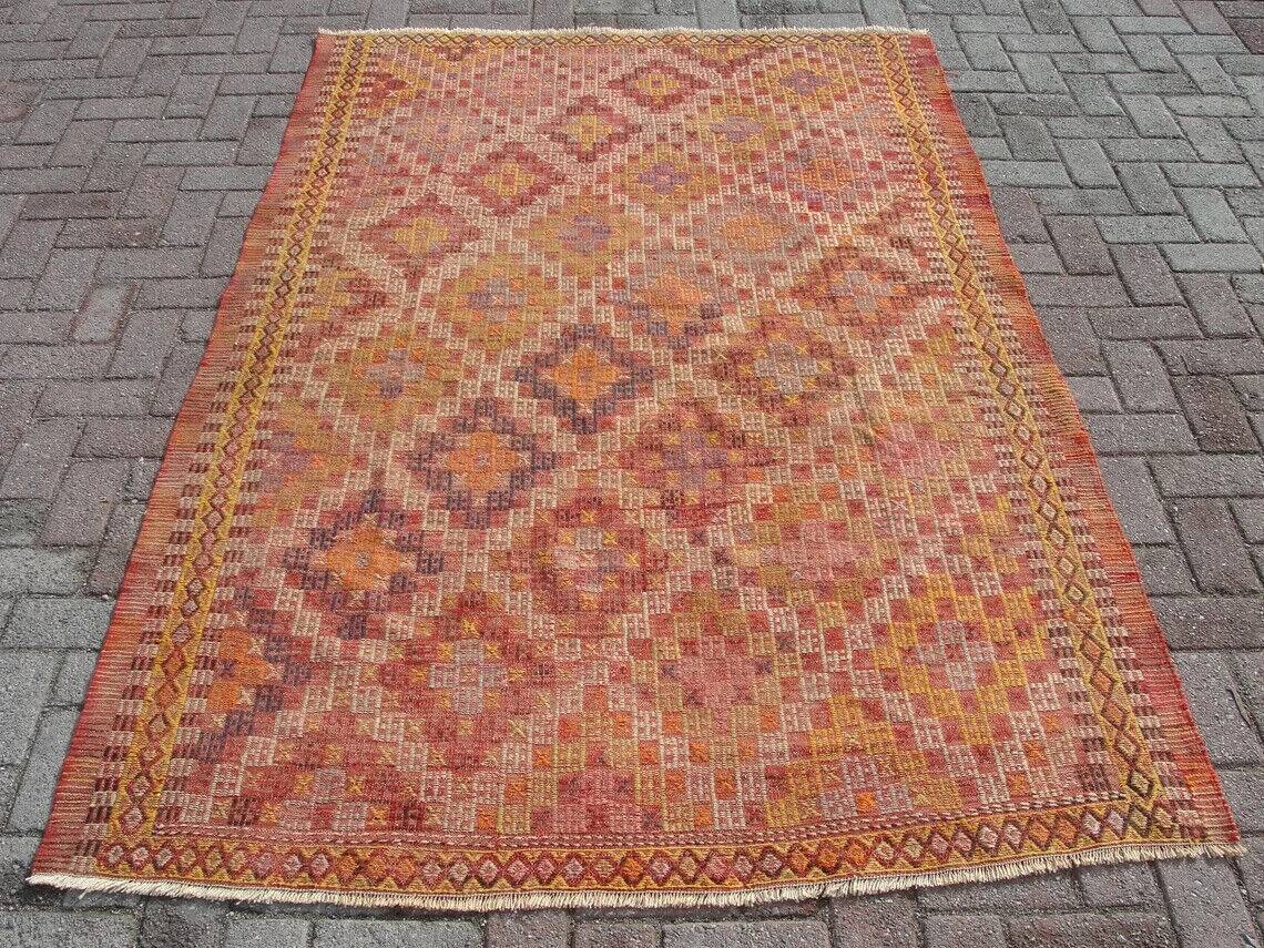 Turkish kilim area rug, vintage kilim rugs runner