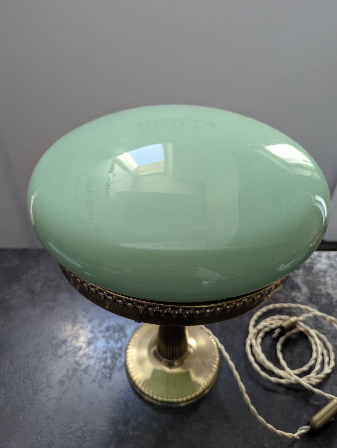 Antique Second Empire Napoleon III table lamp, 1870, brass and opaline glass