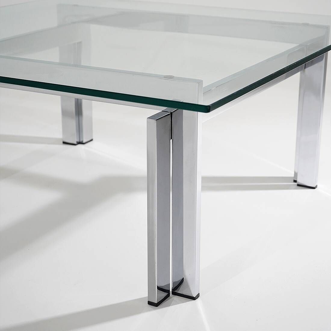 Table basse carrée en verre et acier, années 1970