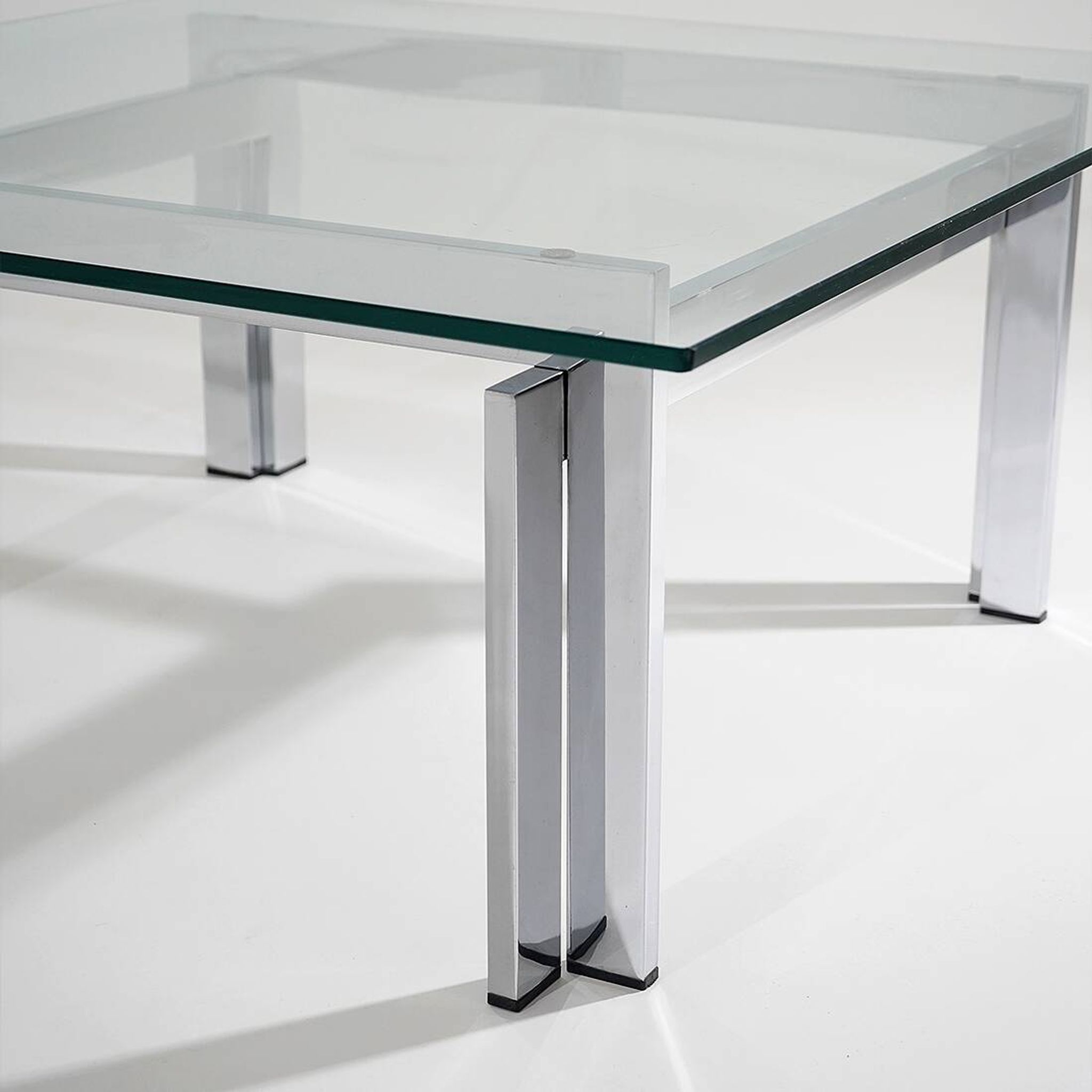 Square coffee table in glass and steel, 1970s