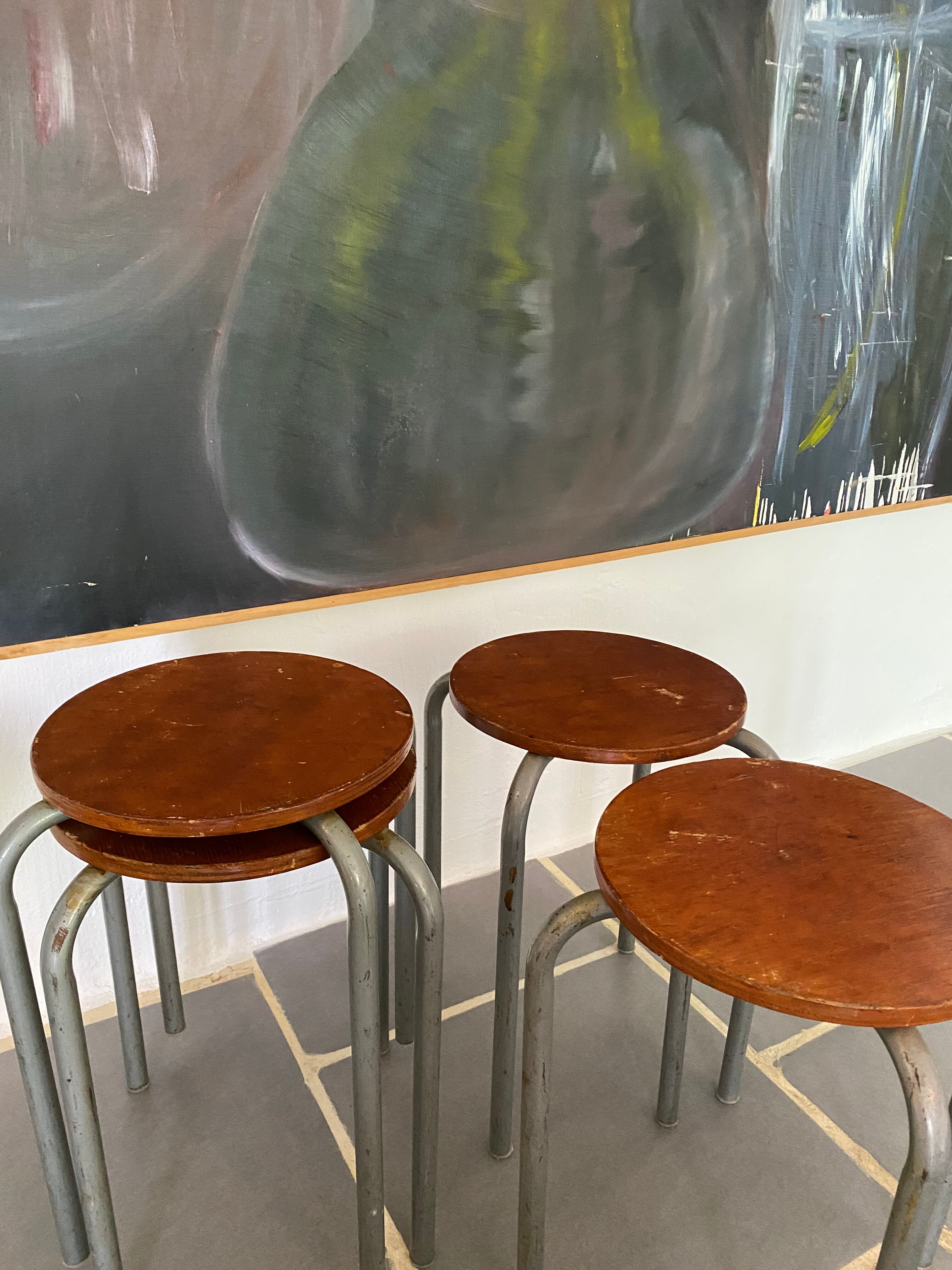 Set of 4 vintage industrial stools 50s