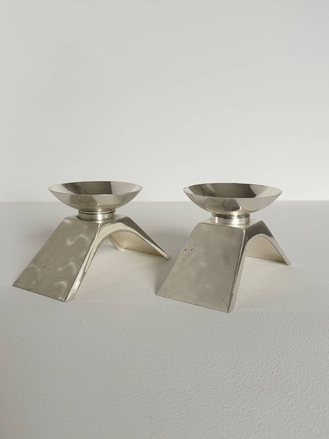 Vintage Modernist Pair Of WMF Ikora Silver Plated Candle Holders