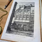 Vintage Engraving Dijon, the House of the Caryatids. 1881