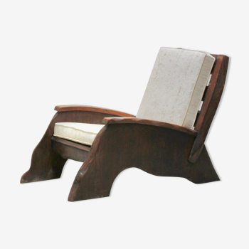 Fauteuil brutaliste en orme 1960