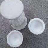 2 candle holders and earthenware vase