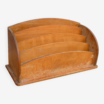 Old wooden bin with desk letter compartments