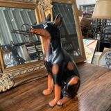 Statue chien Dobermann vintage
