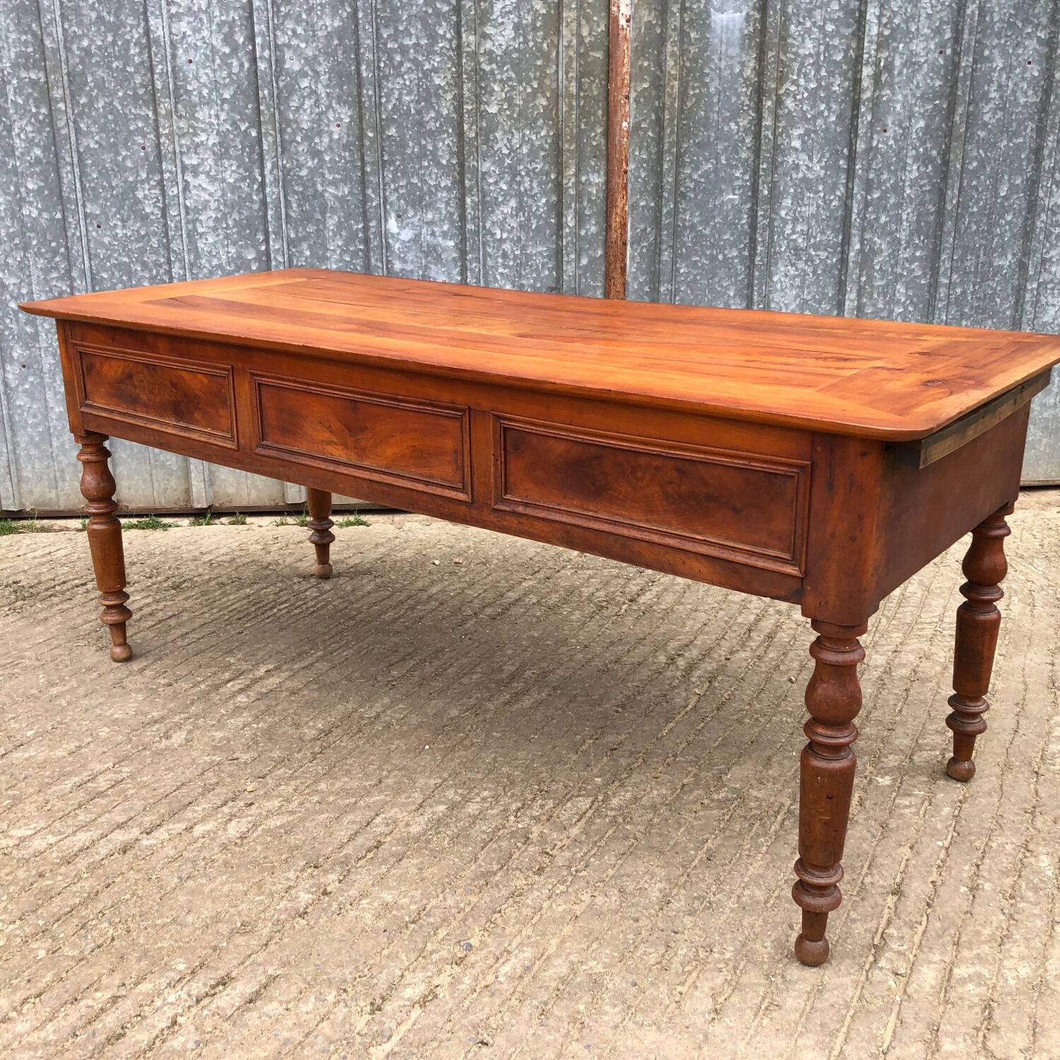 Antique Louis Philippe table in solid cherry and oak with 3 drawers