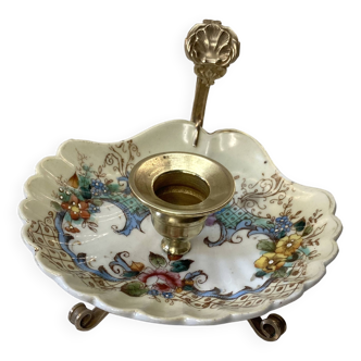 Small cellar rat candle holder - 1890 porcelain and brass