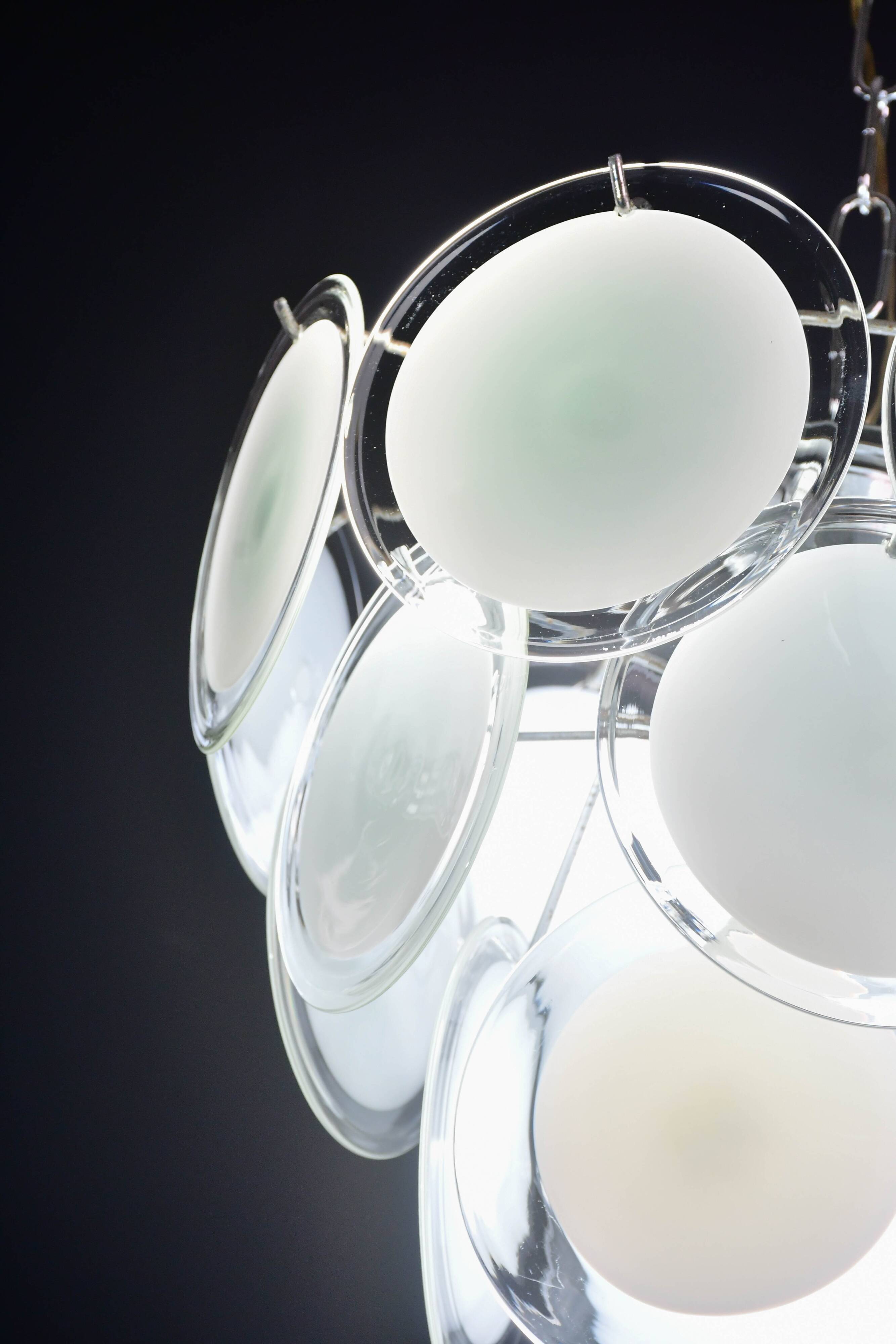 Disc white Murano glass chandelier by Vistosi